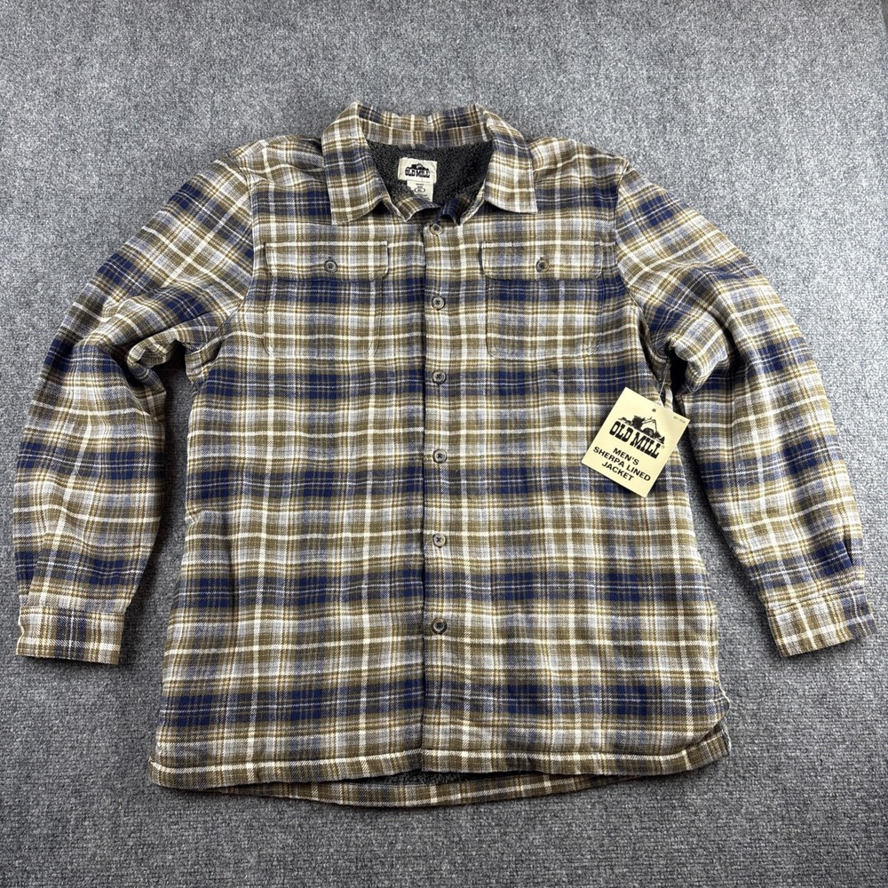 Old Mill Men's XL Sherpa Lined Flannel Jacket NWT Plaid Cotton Shirt Jacket